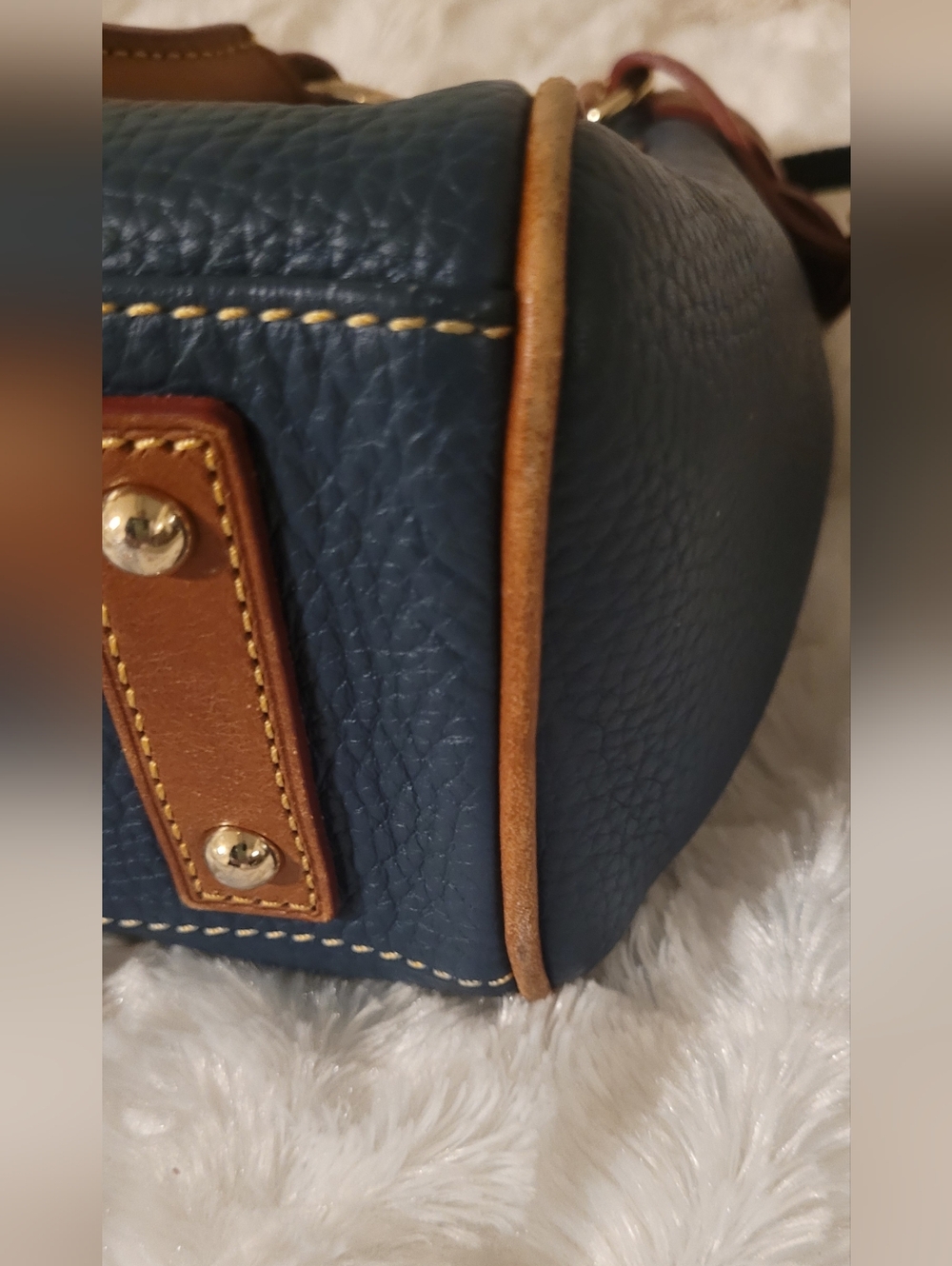 LOW START Dooney & Bourke Pebble Grain Satchel Dark Teal & Tan EUC - Picture 8 of 16